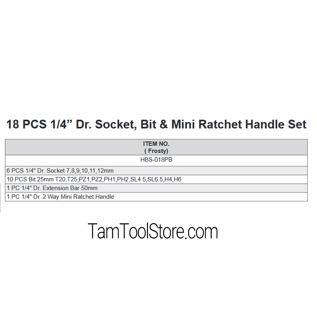 ست ابزار 18 قطعه‌ای سوکت بیت و دسته جغجغه مینی 4-1 اینچ بوکسو HBS-018PB